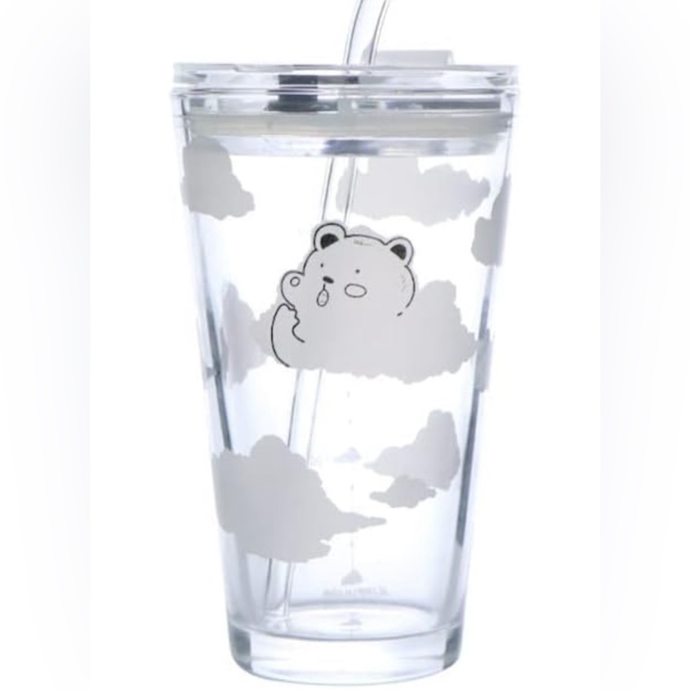 *NEW* Cloud and Bear Glass Cup with Lid & Straw
